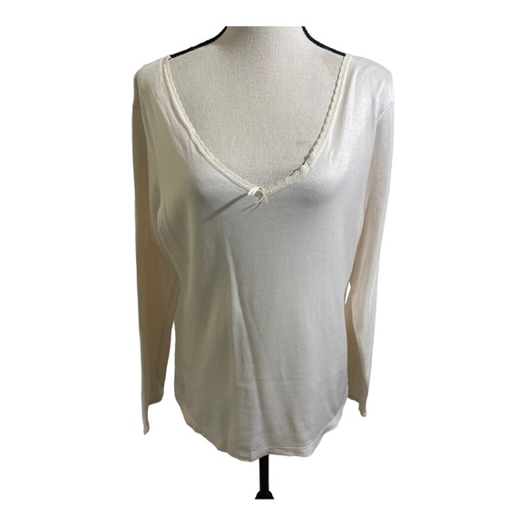 Cuddl duds for charter club  womens top v neck long sleeves cream color … - Picture 1 of 9